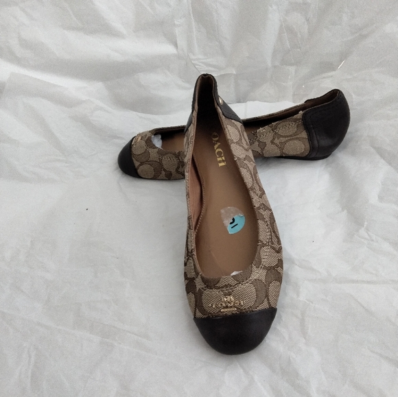 Coach Chelsea Outline Ballet Flats Size 6 Tan Brown Signature Monogram Leather - Picture 12 of 16